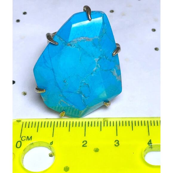 Kendra Scott Megan Aqua Howlite Stone Gold Tone Cocktail Statement Ring Size 8 - Picture 9 of 11